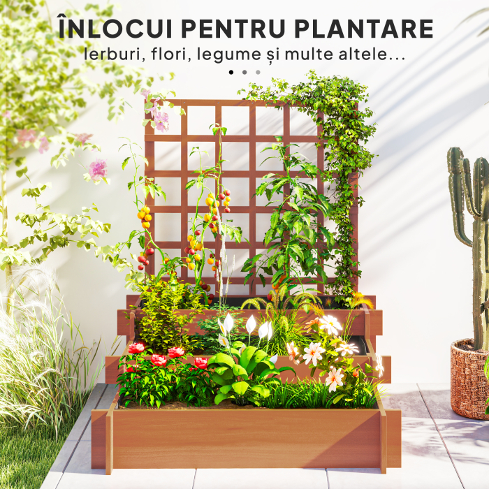  Jardiniera cu grilaj pe 3 niveluri din lemn de brad si material netesut, 95x95x110 cm, maro [7]