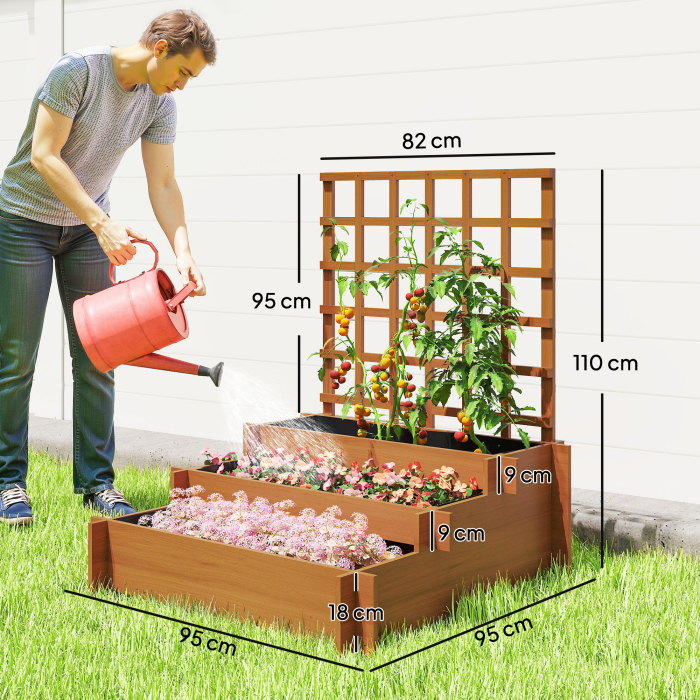  Jardiniera cu grilaj pe 3 niveluri din lemn de brad si material netesut, 95x95x110 cm, maro [3]