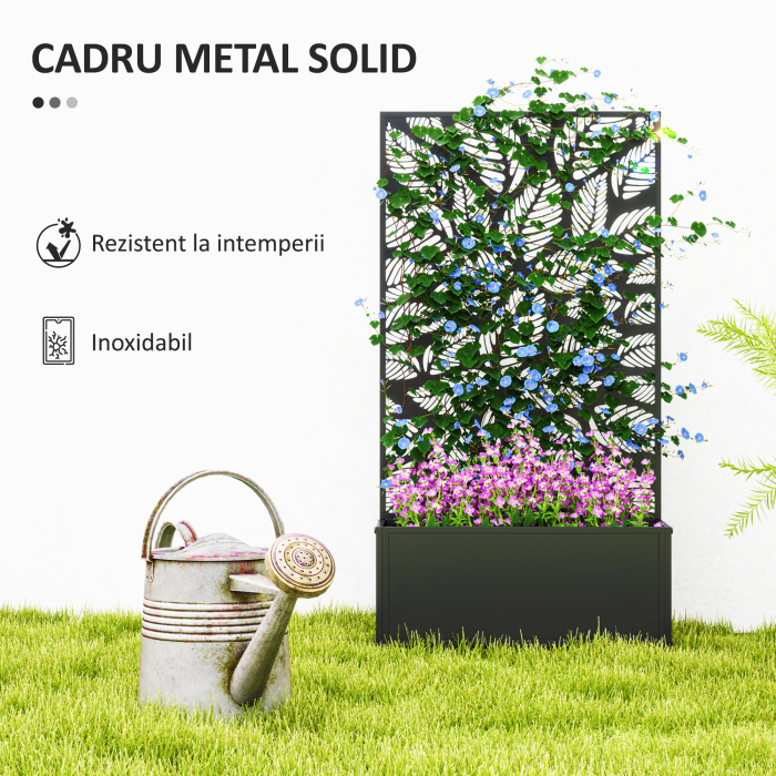  Jardiniera cu Grilaj pentru Plante Cataratoare cu Montare pe Perete sau Independent, 61x23x113 cm, Negru [6]
