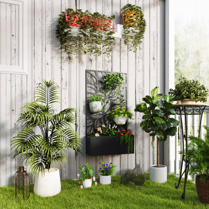  Jardiniera cu Grilaj pentru Plante Cataratoare cu Montare pe Perete sau Independent, 61x23x113 cm, Negru [2]