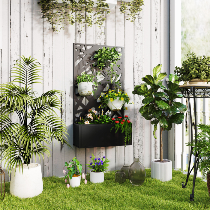  Jardiniera cu Grilaj pentru Plante Cataratoare din Metal, 61x23x113 cm, Negru [2]