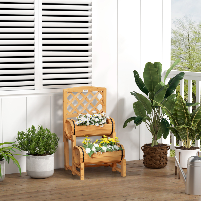  Jardiniera de Brad in Forma de Butoi de Exterior, cu Design Vertical inaltat, 45x45x180 cm, Maro [8]