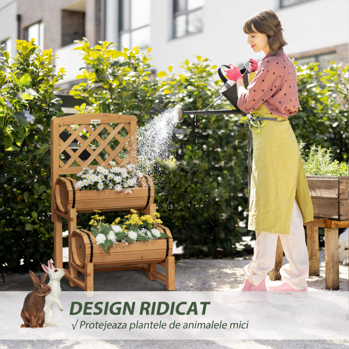  Jardiniera de Brad in Forma de Butoi de Exterior, cu Design Vertical inaltat, 45x45x180 cm, Maro [6]