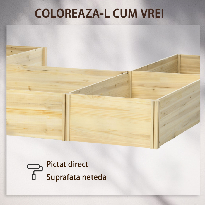 Jardiniera de Exterior 5 Piese modulare cu Fund Deschis din Lemn de Brad pentru Plante, Flori si Legume 230x230x28 cm, culoare Lemn natur [5]