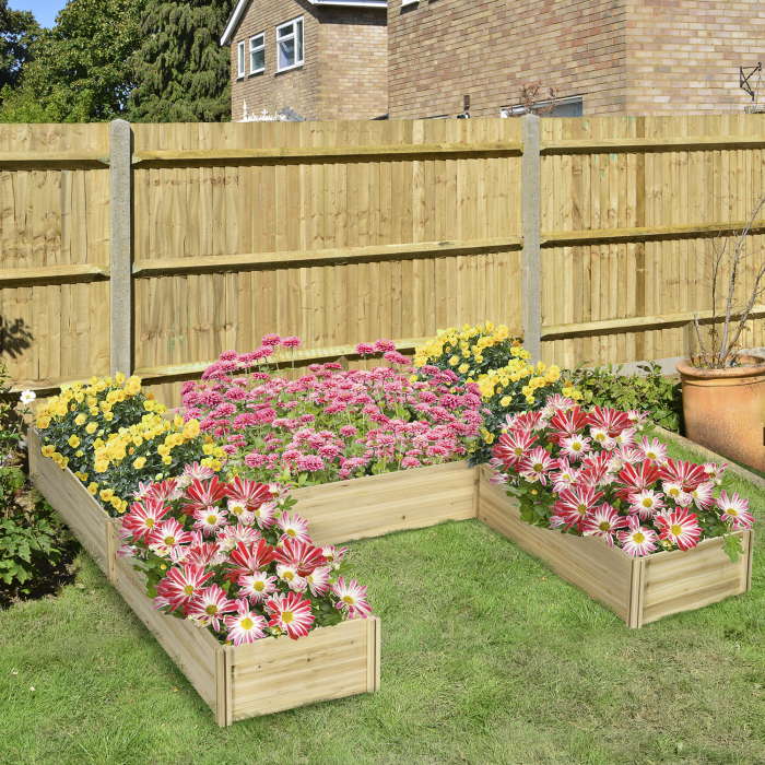  Jardiniera de Exterior 5 Piese modulare cu Fund Deschis din Lemn de Brad pentru Plante, Flori si Legume 230x230x28 cm, culoare Lemn natur [2]