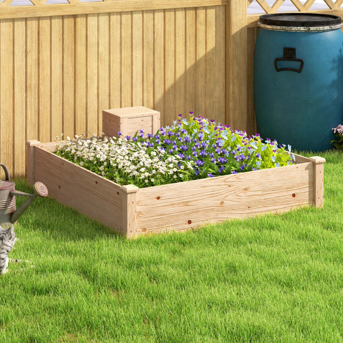  Jardiniera de Exterior cu Compostor si Baza Deschisa din Lemn de Brad, 123x123x25,5 cm, Lemn Natural [8]