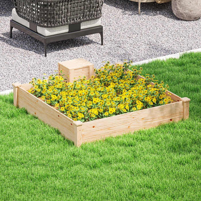 Jardiniera de Exterior cu Compostor si Baza Deschisa din Lemn de Brad, 123x123x25,5 cm, Lemn Natural [2]