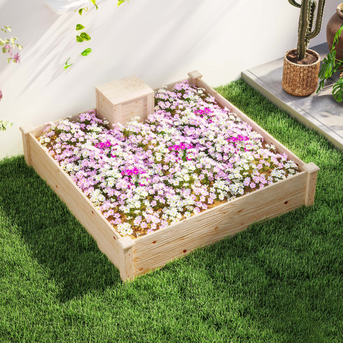  Jardiniera de Exterior cu Compostor si Baza Deschisa din Lemn de Brad, 123x123x25,5 cm, Lemn Natural [9]