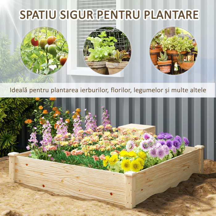  Jardiniera de Exterior cu Compostor si Baza Deschisa din Lemn de Brad, 123x123x25,5 cm, Lemn Natural [4]