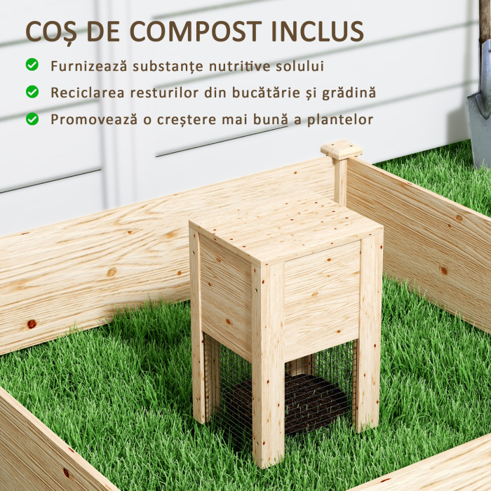  Jardiniera de Exterior cu Compostor si Baza Deschisa din Lemn de Brad, 123x123x25,5 cm, Lemn Natural [5]