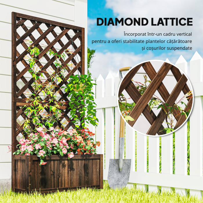  Jardiniera de Exterior cu Spalier, Grilaj pentru Plante Cataratoare si Ghiveci, 72.5x31.5x149.5 cm, Lemn Natural [7]