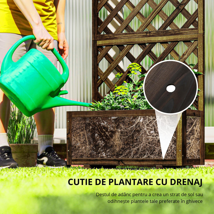  Jardiniera de Exterior cu Spalier, Grilaj pentru Plante Cataratoare si Ghiveci, 72.5x31.5x149.5 cm, Lemn Natural [6]