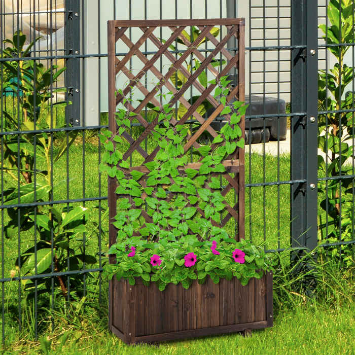  Jardiniera de Exterior cu Spalier, Grilaj pentru Plante Cataratoare si Ghiveci, 72.5x31.5x149.5 cm, Lemn Natural [2]