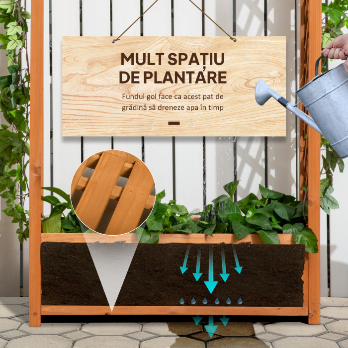  Jardiniera de Exterior din Lemn de Brad Maro cu Arc Decorativ si Grile pentru Plante Cataratoare, 83x36x152 cm [5]