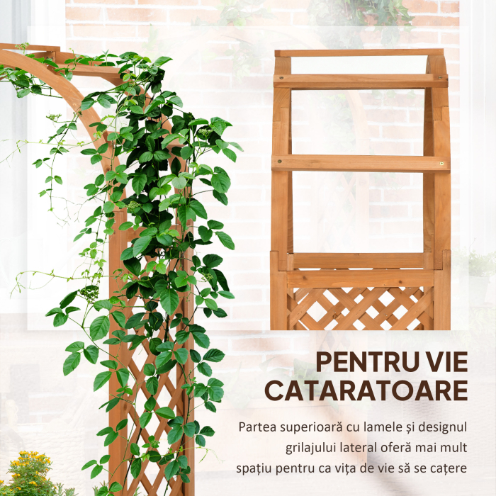  Jardiniera de Exterior din Lemn de Brad Maro cu Arc Decorativ si Grile pentru Plante Cataratoare, 83x36x152 cm [4]