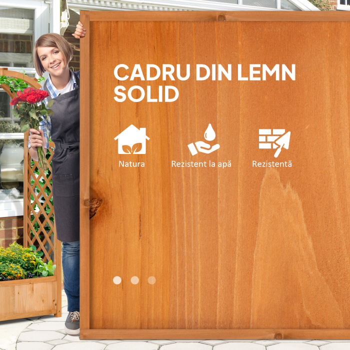  Jardiniera de Exterior din Lemn de Brad Maro cu Arc Decorativ si Grile pentru Plante Cataratoare, 83x36x152 cm [6]