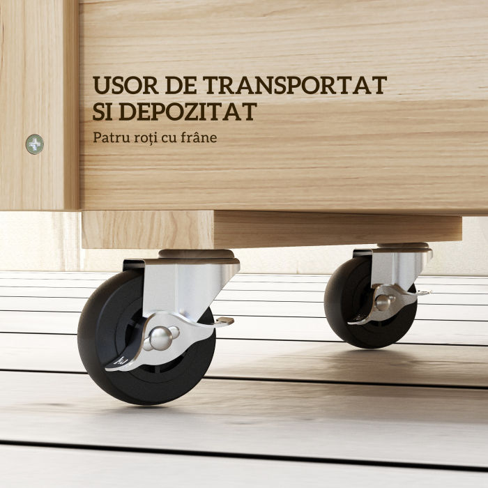  Jardiniera de gradina cu orificiu de drenaj si roti, din lemn de brad, 89x48x47 cm [5]