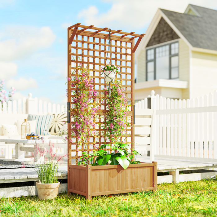  Jardiniera de Gradina cu Spalier pentru Plante Cataratoare din Lemn, 90x45x183 cm, Galben [2]