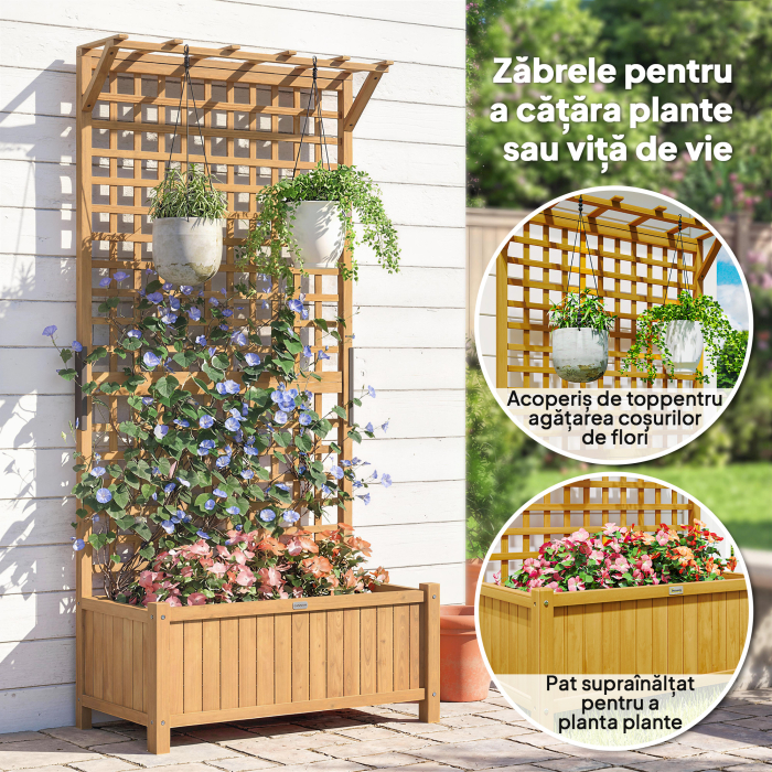  Jardiniera de Gradina cu Spalier pentru Plante Cataratoare din Lemn, 90x45x183 cm, Galben [5]