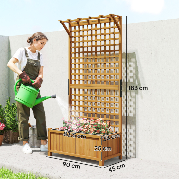  Jardiniera de Gradina cu Spalier pentru Plante Cataratoare din Lemn, 90x45x183 cm, Galben [3]