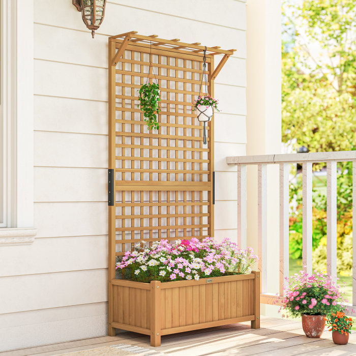  Jardiniera de Gradina cu Spalier pentru Plante Cataratoare din Lemn, 90x45x183 cm, Galben [8]