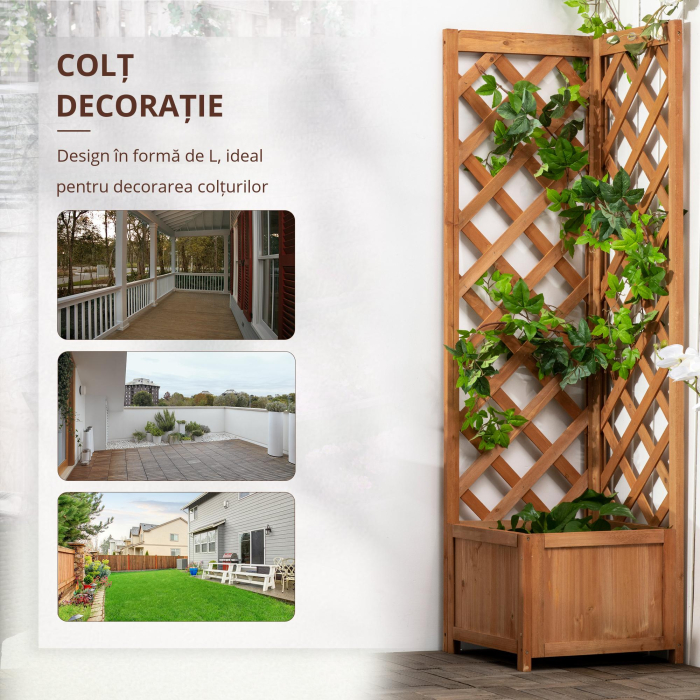  Jardiniera de gradina din lemn de brad maro cu grila pentru plante cataratoare, 40x40x145cm [5]