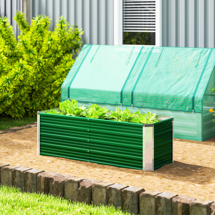  Jardiniera de gradina fara baza, cu 2 zone de cultivare, din otel, 125x47x40 cm, verde [2]