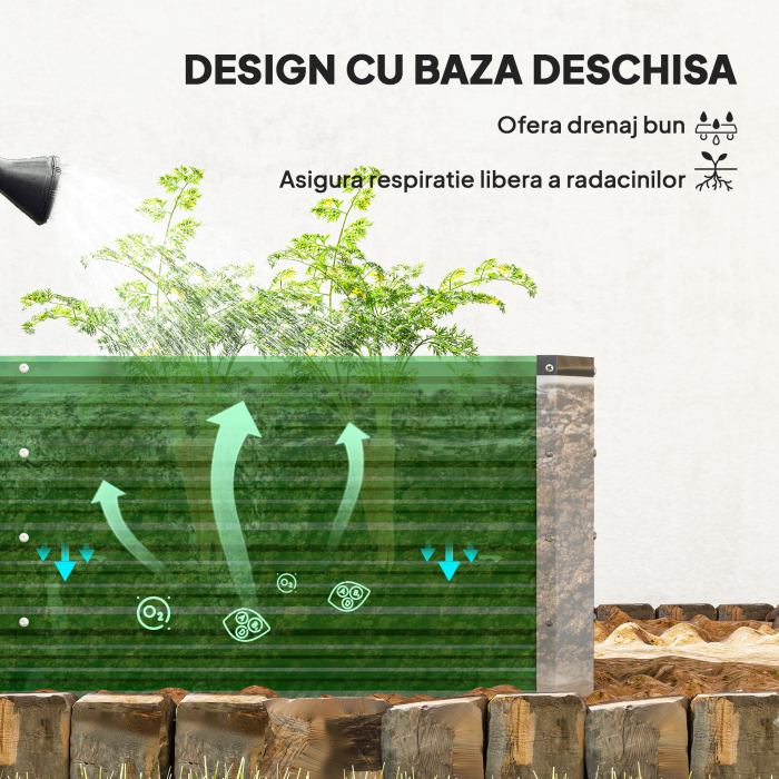  Jardiniera de gradina fara baza, cu 2 zone de cultivare, din otel, 125x47x40 cm, verde [5]