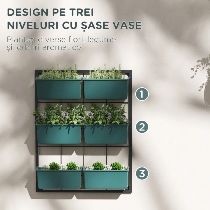  Jardiniera de perete pe 3 nivele cu 6 ghivece pentru int [5]