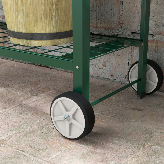  Jardiniera Exterioara cu Raft Inferior pentru Unelte, Jardiniera Metalica cu 2 Roti si Maner, 109x44x80 cm, Verde [9]