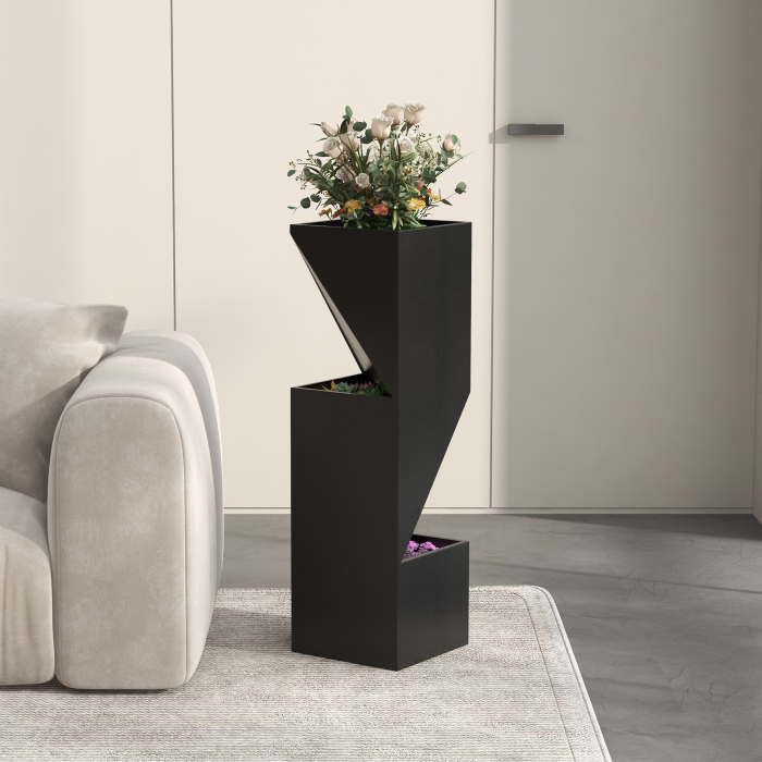  Jardiniera inalta 100cm cu 3 zone de plantare, Negru [2]