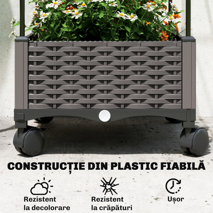  Jardiniera inaltata Autoiriganta din Metal cu Spalier de 185 cm, cu 4 Roti Blocabile pentru Plante Cataratoare, Recipient cu Gauri de Drenaj pentru Legume si Flori, Negru [7]