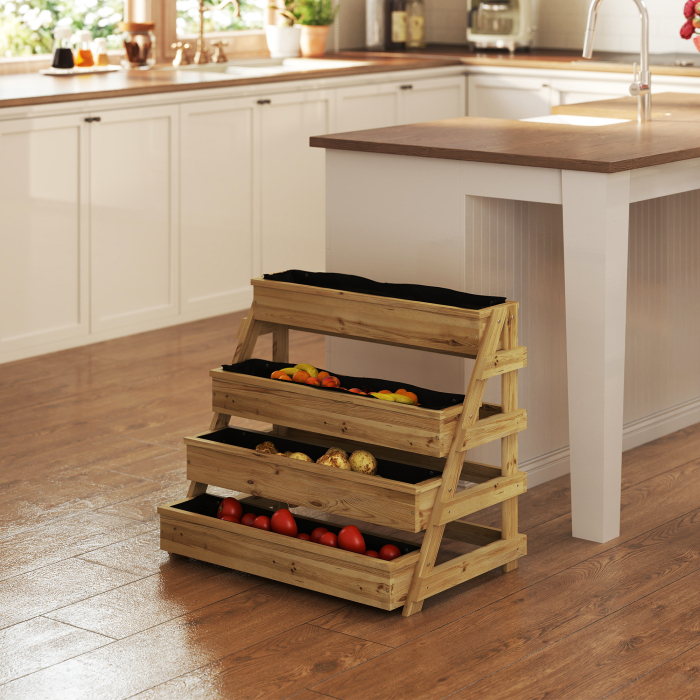  Jardiniera inaltata cu 4 niveluri, cu orificii de drenaj si material netesut, din lemn de brad, 75x57x60,5 cm [9]