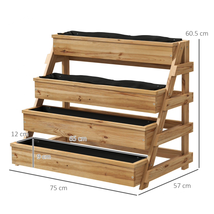  Jardiniera inaltata cu 4 niveluri, cu orificii de drenaj si material netesut, din lemn de brad, 75x57x60,5 cm [3]