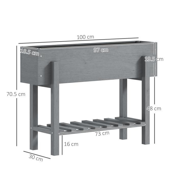  Jardiniera inaltata cu Raft Inferior si 2 Orificii de Drenaj, din Lemn de Brad, 100x30x70,5 cm, Gri [3]