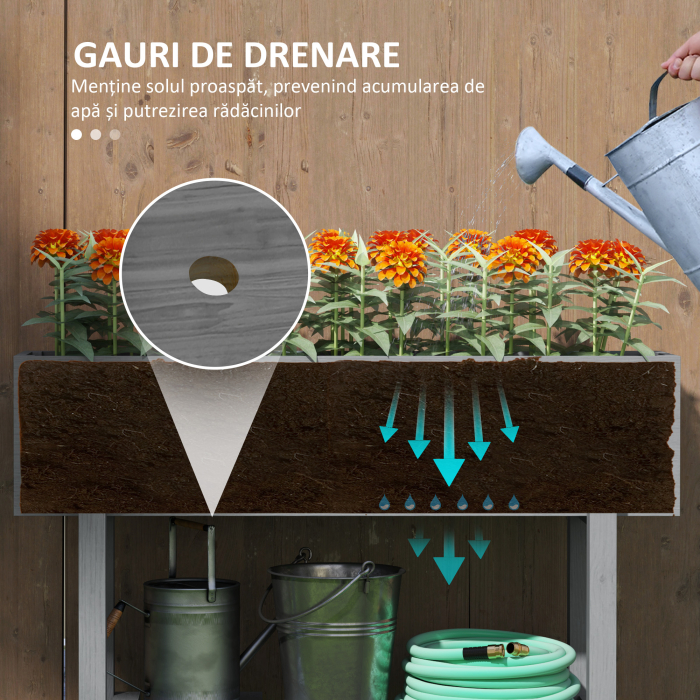  Jardiniera inaltata cu Raft Inferior si 2 Orificii de Drenaj, din Lemn de Brad, 100x30x70,5 cm, Gri [5]