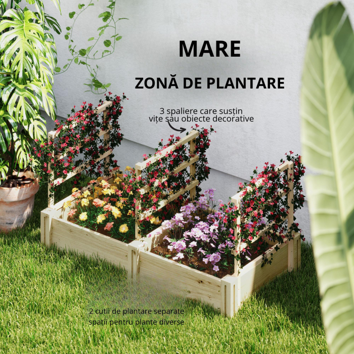  Jardiniera inaltata din Lemn cu 3 Suporturi pentru Plante, 119x62,5x64 cm, Natural [6]
