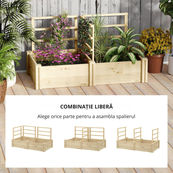  Jardiniera inaltata din Lemn cu 3 Suporturi pentru Plante, 119x62,5x64 cm, Natural [7]