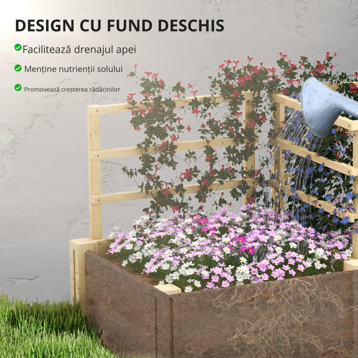  Jardiniera inaltata din Lemn cu 3 Suporturi pentru Plante, 119x62,5x64 cm, Natural [5]