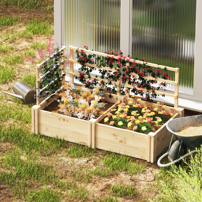  Jardiniera inaltata din Lemn cu 3 Suporturi pentru Plante, 119x62,5x64 cm, Natural [9]