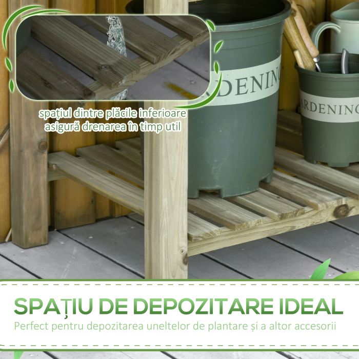  Jardiniera Inaltata din Lemn cu Picioare si Polita Inferioara pentru Gradina si Balcon 91x51x76cm [5]