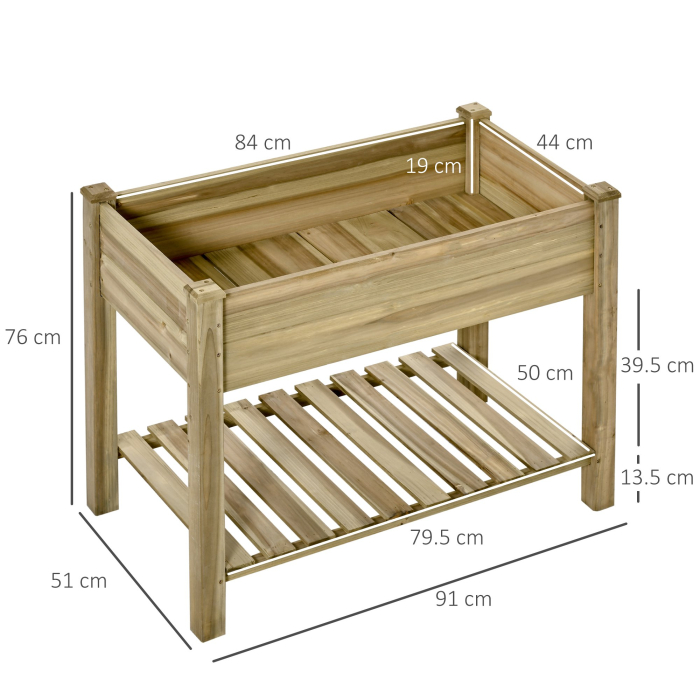  Jardiniera Inaltata din Lemn cu Picioare si Polita Inferioara pentru Gradina si Balcon 91x51x76cm [3]