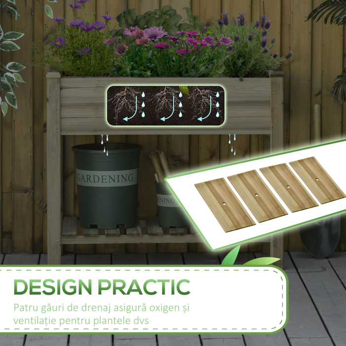  Jardiniera Inaltata din Lemn cu Picioare si Polita Inferioara pentru Gradina si Balcon 91x51x76cm [6]