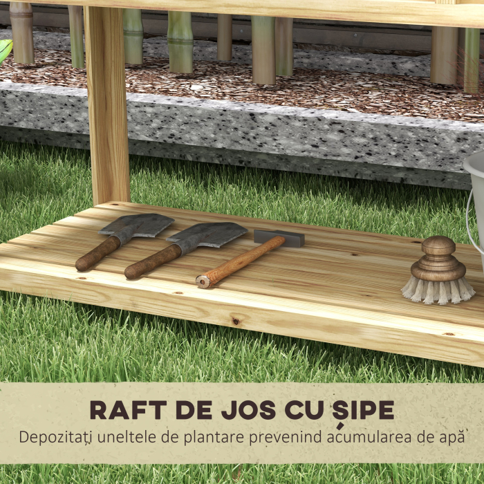  Jardiniera inaltata din Lemn cu Raft Inferior, Separator, Gauri de Drenaj, 115x46x75 cm, Culoare Lemn [5]