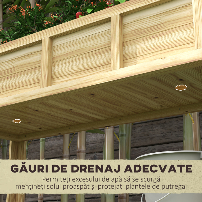 Jardiniera inaltata din Lemn cu Raft Inferior, Separator, Gauri de Drenaj, 115x46x75 cm, Culoare Lemn [7]
