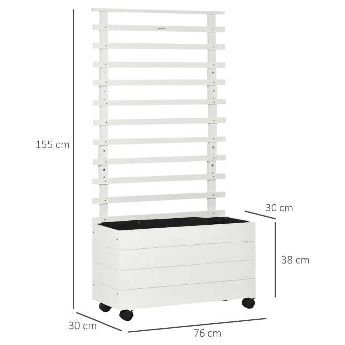  Jardiniera inaltata verticala cu 4 roti si suport pentru plantele cataratoare, din  lemn de brad, 76x30x155cm, alb [3]