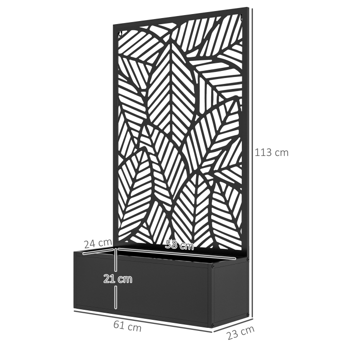  Jardiniera Metalica inaltata pentru Exterior cu Suport de Intimitate, Panou Decorativ si Vas pentru Plante, Montabila pe Perete sau Independenta, Negru [3]
