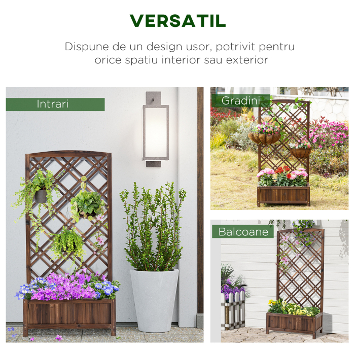  Jardiniera pentru Exterior din Lemn, Jardiniera cu Spalier pentru Plante Agatatoare, 60x30x122.5 cm, Maro [4]