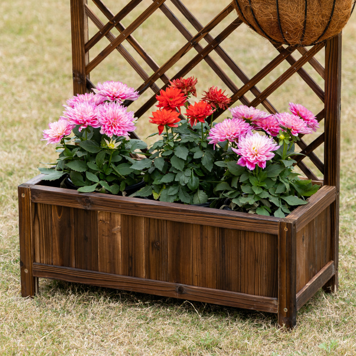  Jardiniera pentru Exterior din Lemn, Jardiniera cu Spalier pentru Plante Agatatoare, 60x30x122.5 cm, Maro [9]