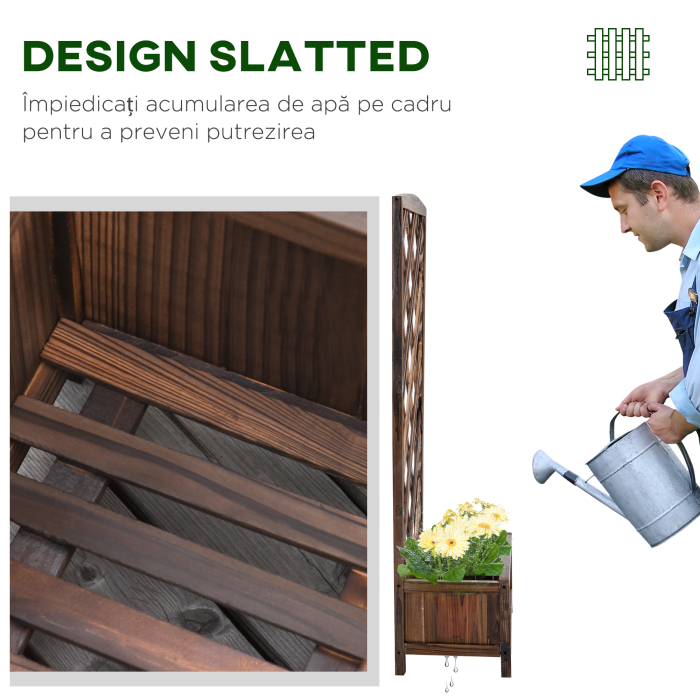  Jardiniera pentru Exterior din Lemn, Jardiniera cu Spalier pentru Plante Agatatoare, 60x30x122.5 cm, Maro [6]